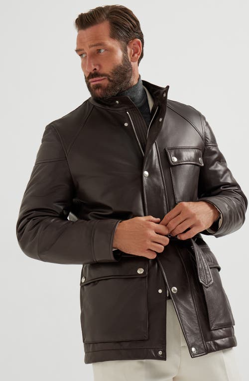 Brunello Cucinelli Belted Leather Safari Jacket In Brown