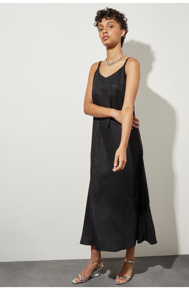 Ming Wang Maxi A Line Dress, Alternate, color, Black/Silver