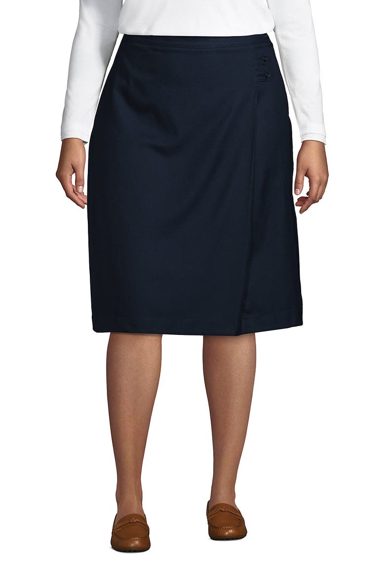 Plus Solid A-line Skirt Below the Knee, Main, color, Classic Navy