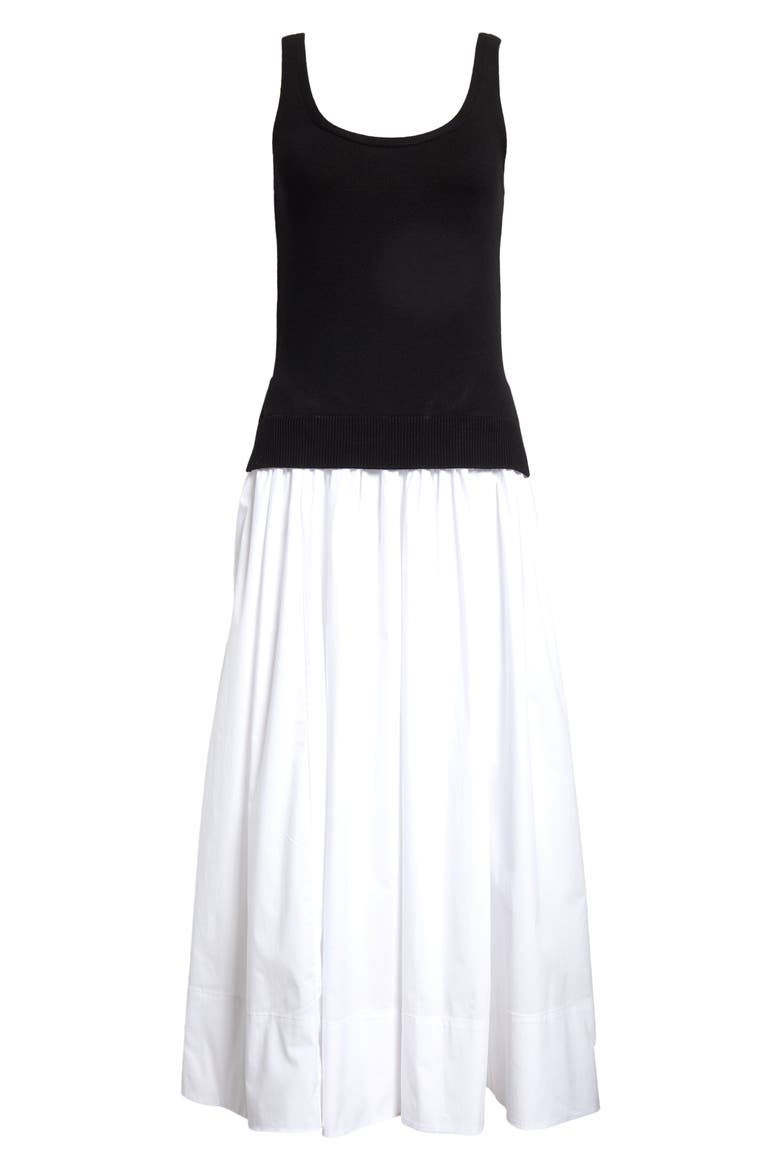 Corey Mixed Media Merino Wool & Stretch Poplin Dress, Alternate, color, BLACK/ WHITE