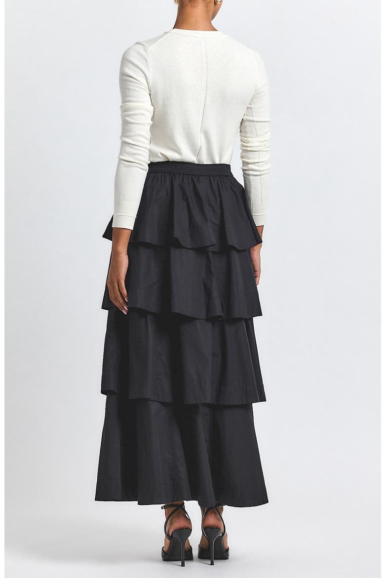 Perla Ruffle Tiered Maxi Skirt, Alternate, color, BLACK
