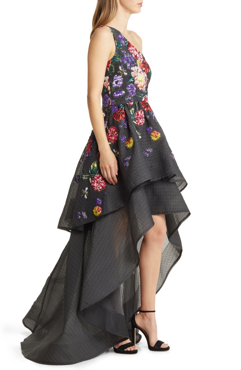 Marchesa Notte Floral Dégradé Tiered High-Low Cocktail Dress, Alternate, color, 