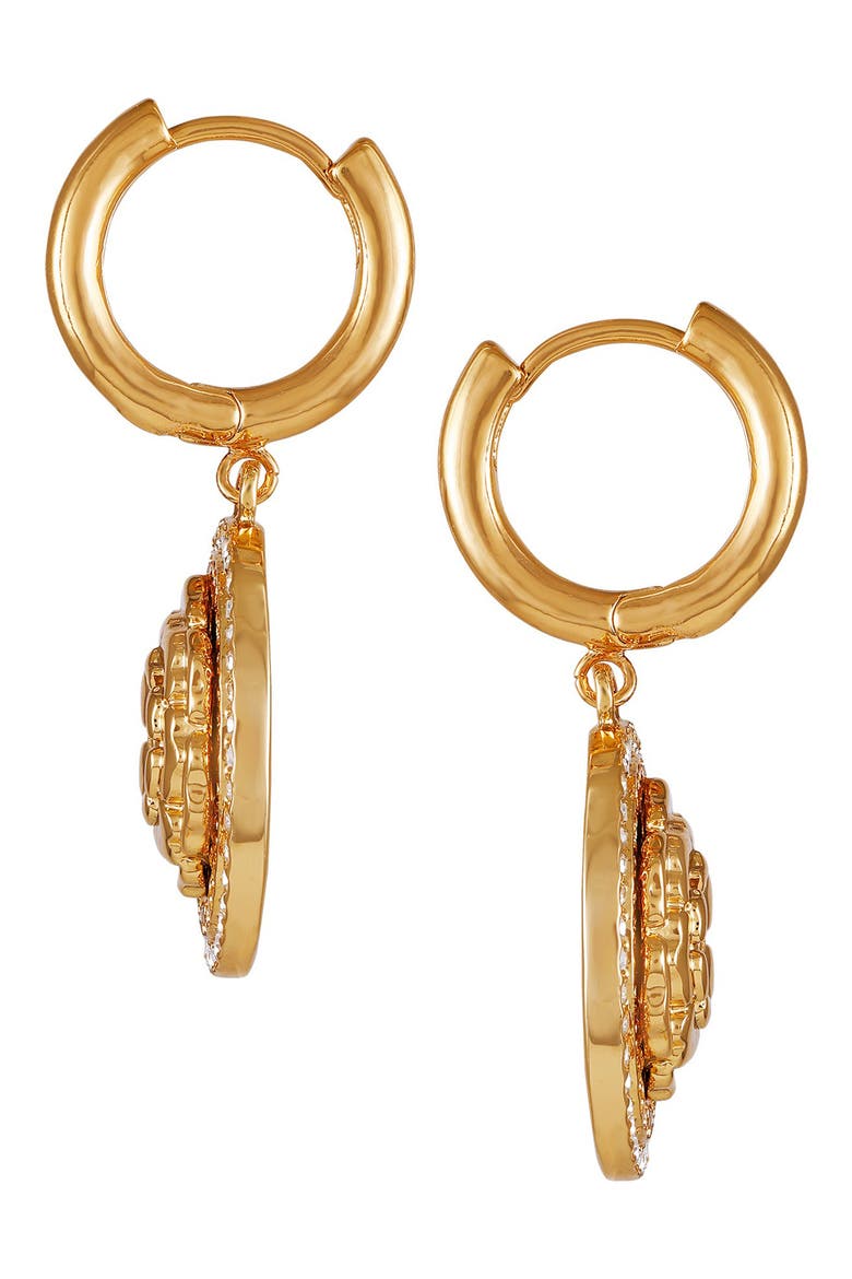 Crystal Halo Rose Drop Huggie Hoop Earrings, Alternate, color, GOLD
