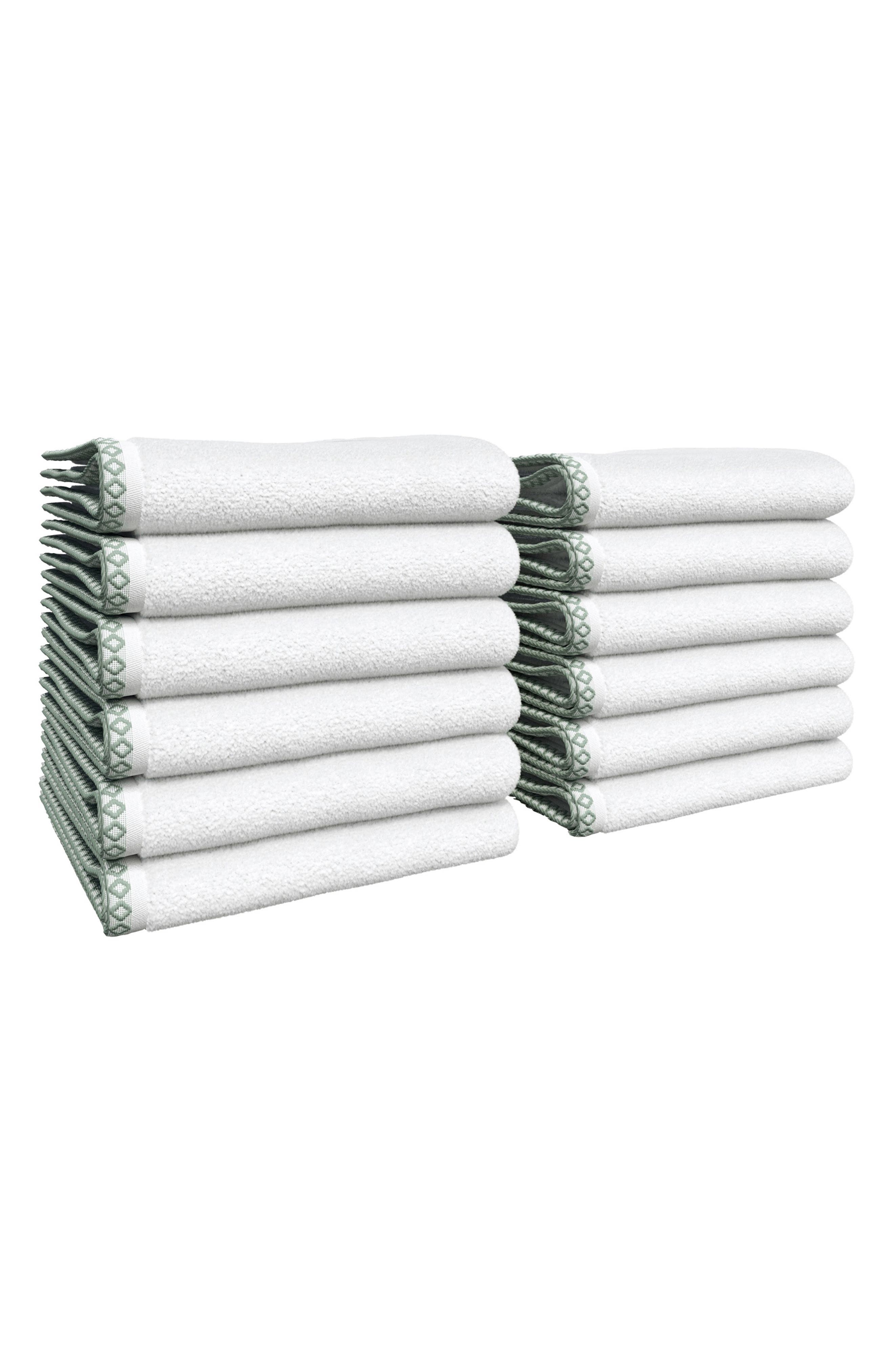 Woven & Weft Border Stitch 12-Piece Cotton Hand Towels