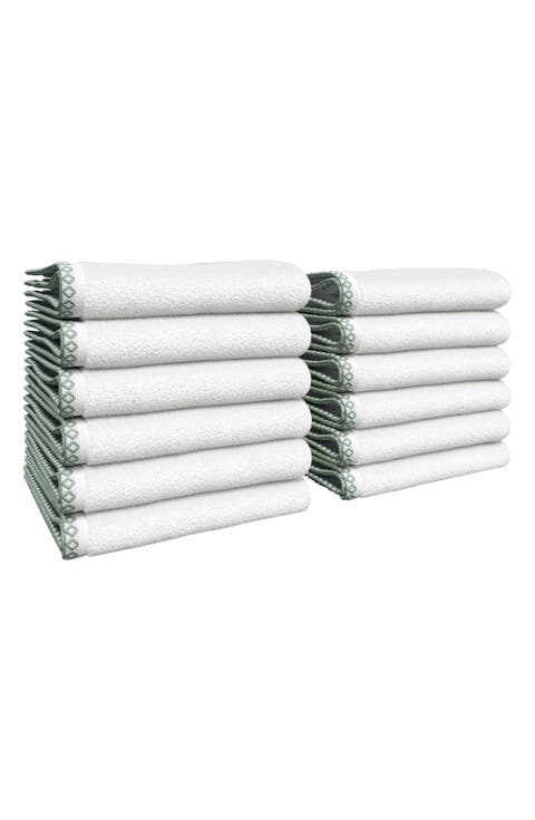 Border Stitch 12-Piece Cotton Hand Towels