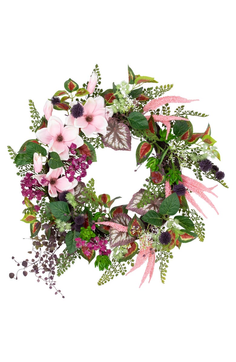 Northlight Artificial Astilbe and Thistle Mixed Spring Floral Wreath - 24", Main, color, Green