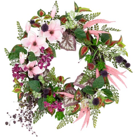 Artificial Astilbe and Thistle Mixed Spring Floral Wreath - 24"