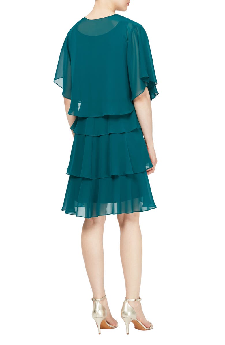 SL FASHIONS Chiffon Tier Jacket & Dress Set, Alternate, color,