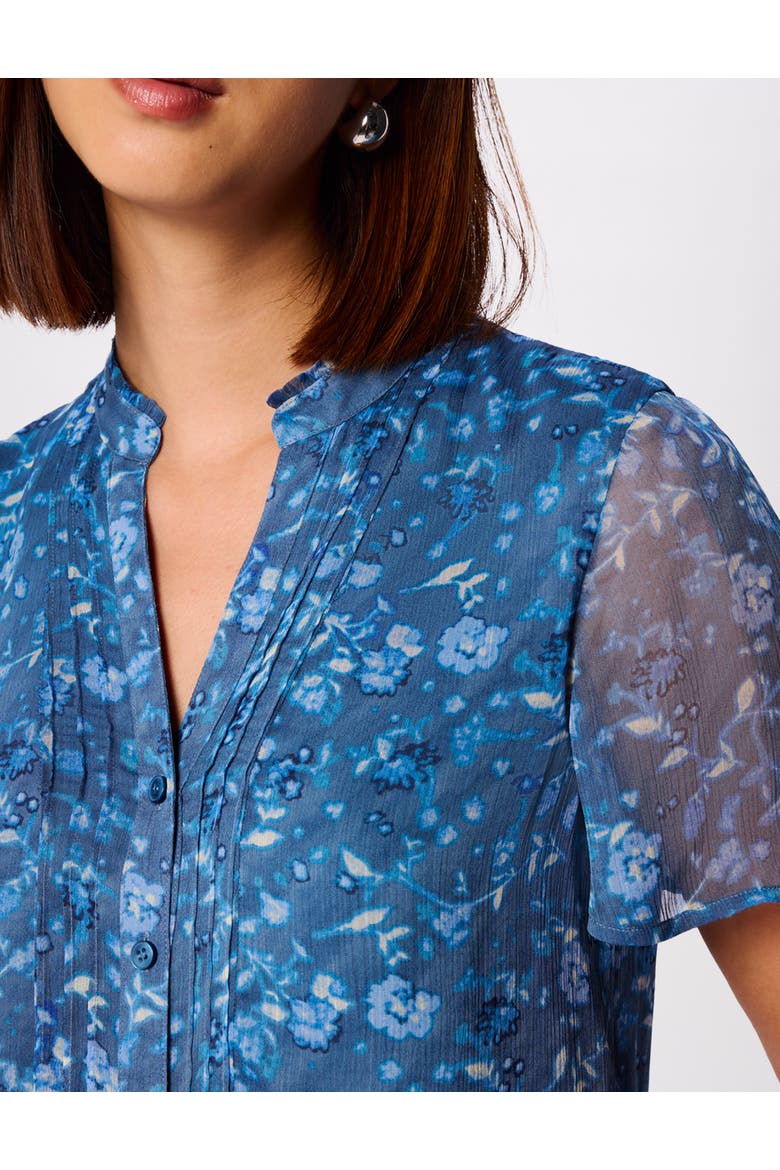 Ditsy Floral V Neck-Blouse, Alternate, color, Teal/Multi