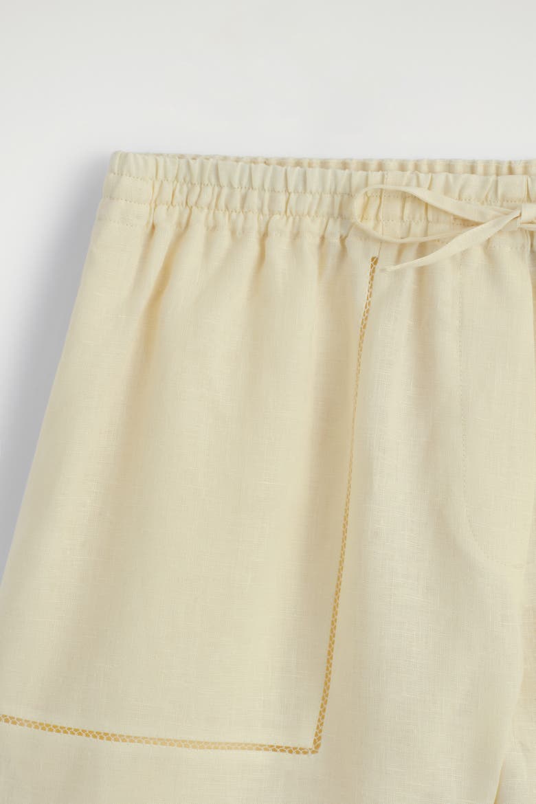Embroidered-detail Linen Shorts, Alternate, color, BUTTER YELLOW