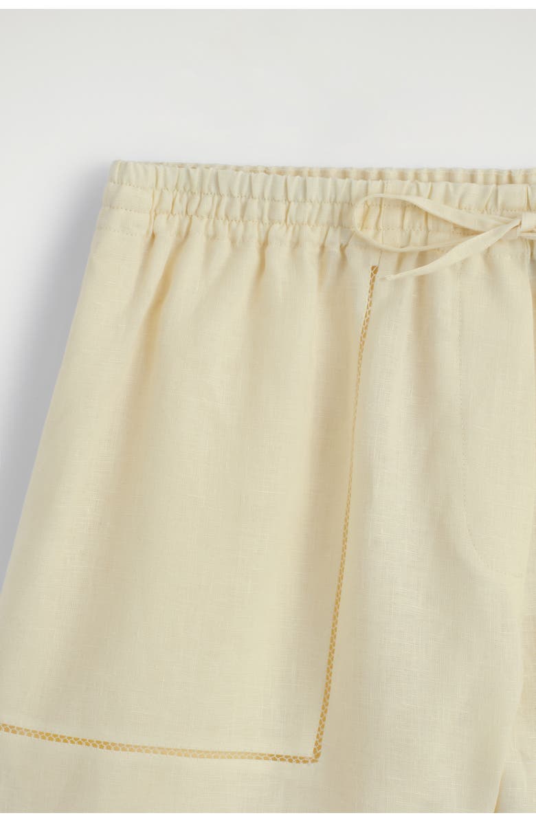 COS Embroidered-detail Linen Shorts, Alternate, color, Butter Yellow