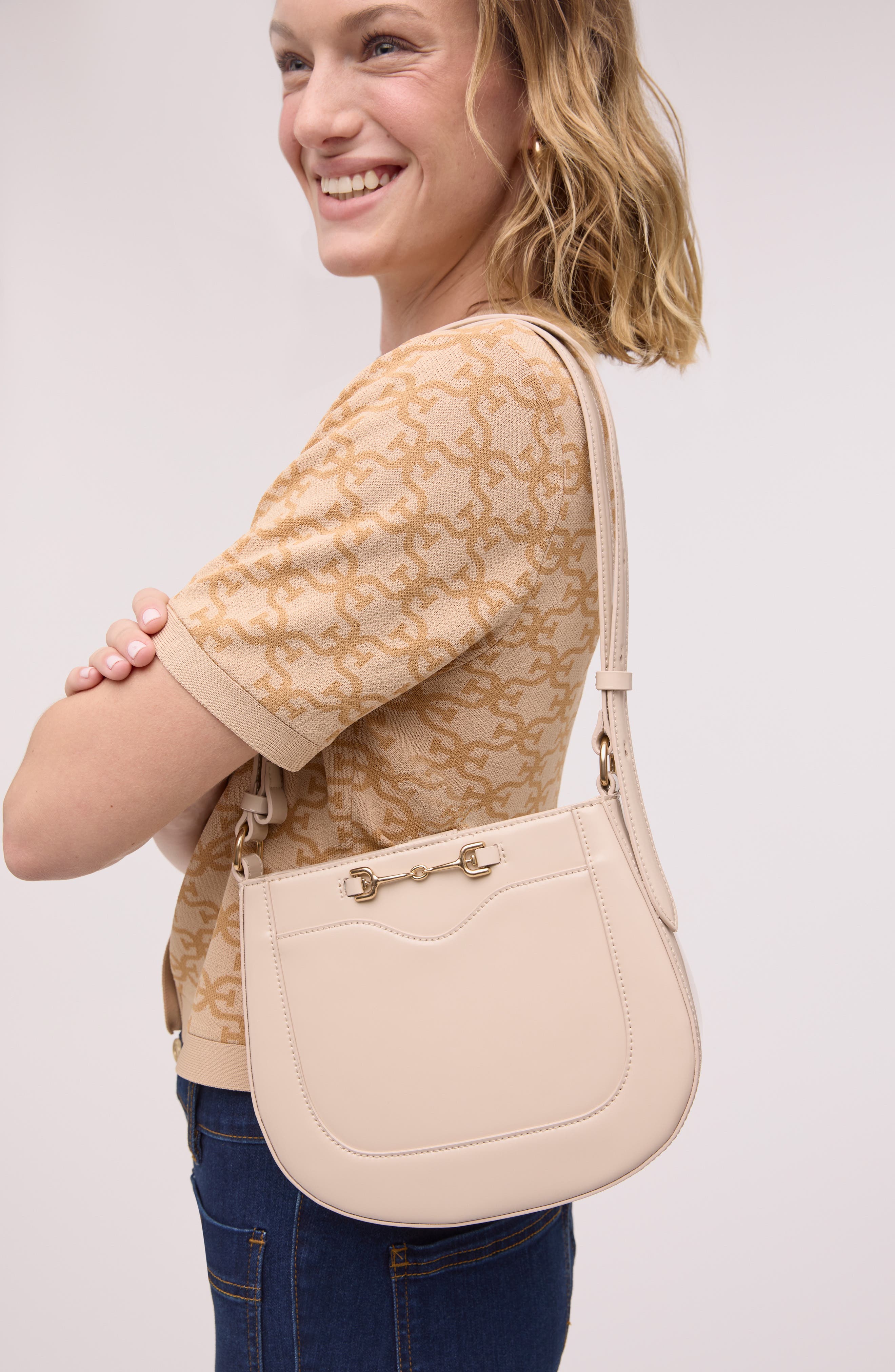 Sam Edelman Loraine Leather Shoulder Bag, Alternate, color, Beige