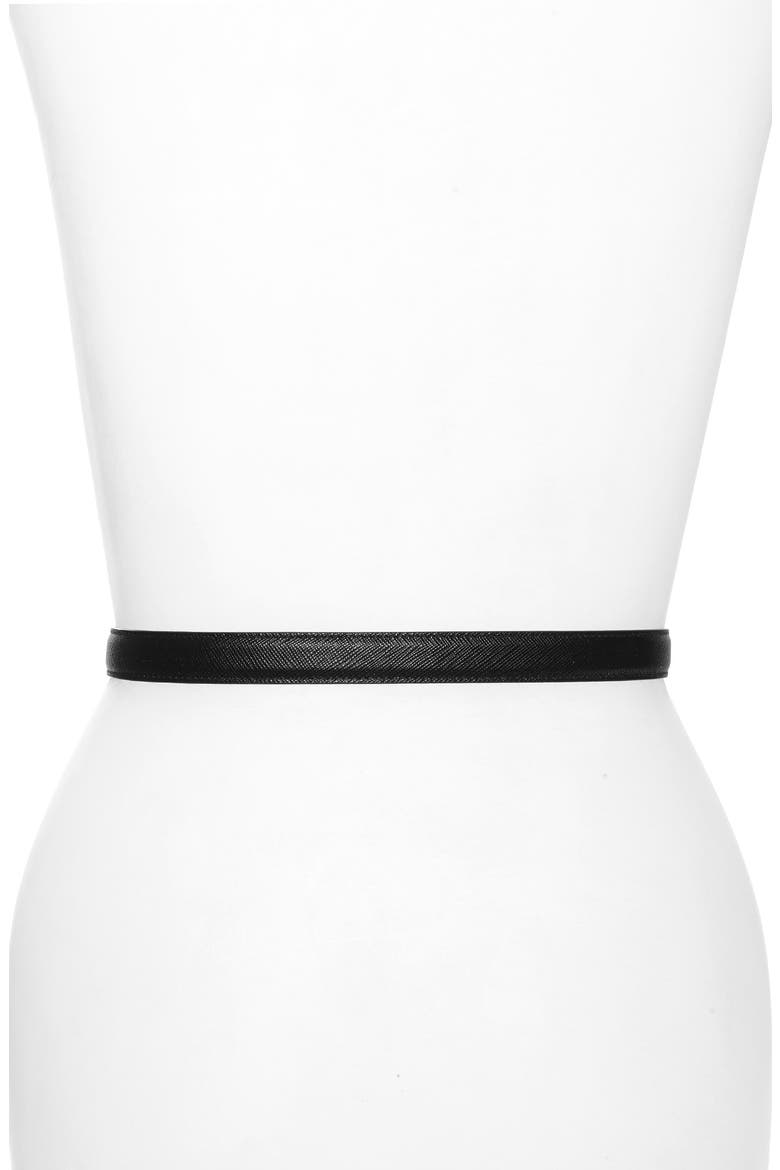 Logo Letter Saffiano Leather Belt, Alternate, color, NERO/ GOLD