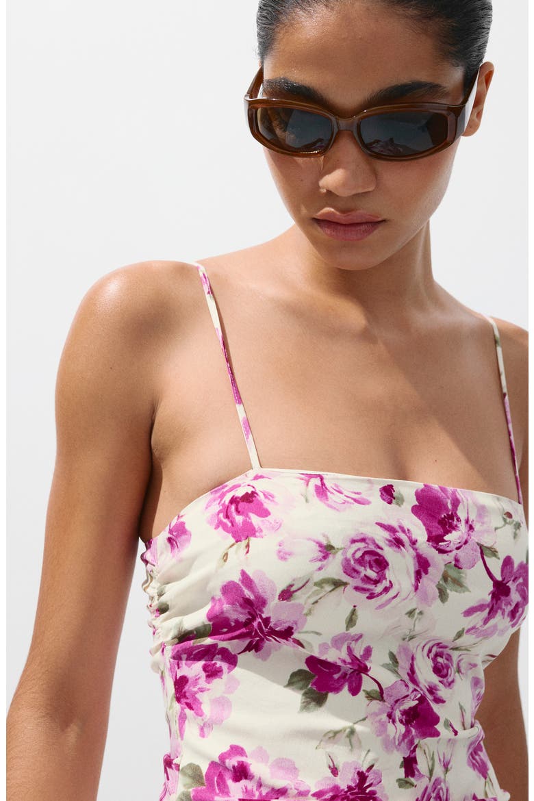 Ruched Floral Dress, Alternate, color, ECRU