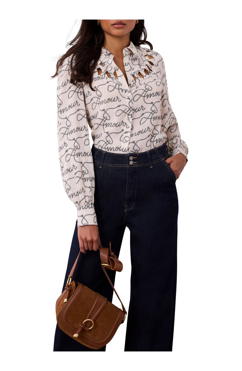 MINT VELVET Amour Print Bow Shirt, Alternate, color, Cream