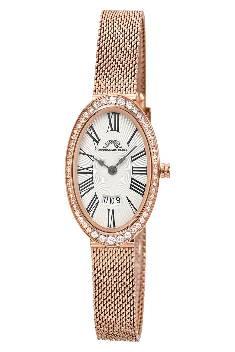 Women's Eloise Oval Guilloche Dial Topaz Stainless Steel Watch, Main, color, ROSE/ WHITE