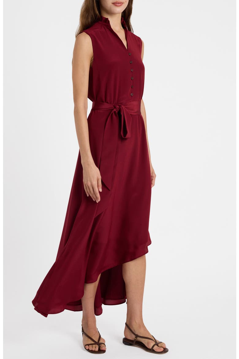 Carson Silk Hi-Lo Ruffle Collar Midi Dress, Alternate, color, Chili Pepper