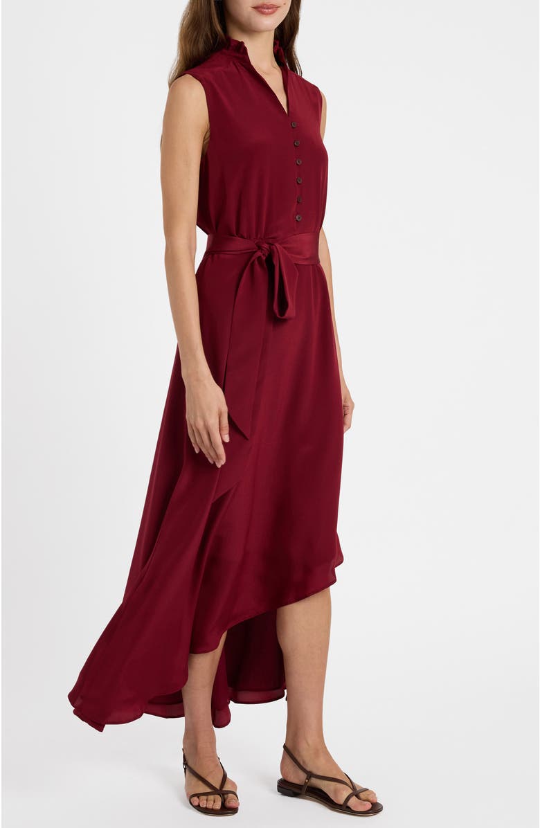 Santorelli Carson Silk Hi-Lo Ruffle Collar Midi Dress, Alternate, color, Chili Pepper
