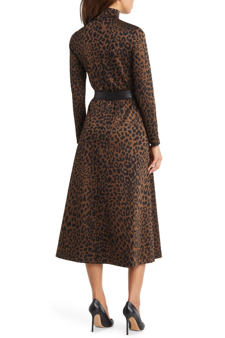 Long Sleeve Mock Neck Leopard Print Tie Waist Dress, Alternate, color, ESPRESSO/ ANNE BLACK