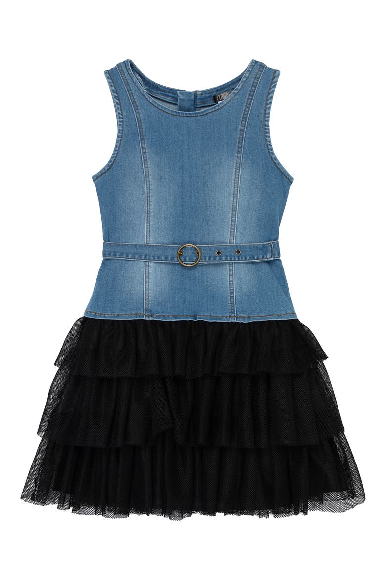 Kids' Denim & Tulle Tiered Dress, Main, color, DENIM