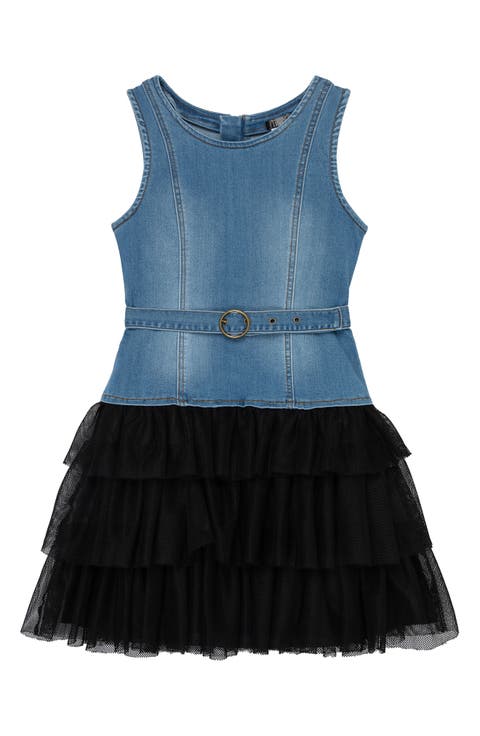 Kids' Denim & Tulle Tiered Dress