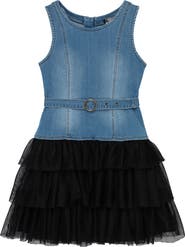 Truce Kids' Denim & Tulle Tiered Dress