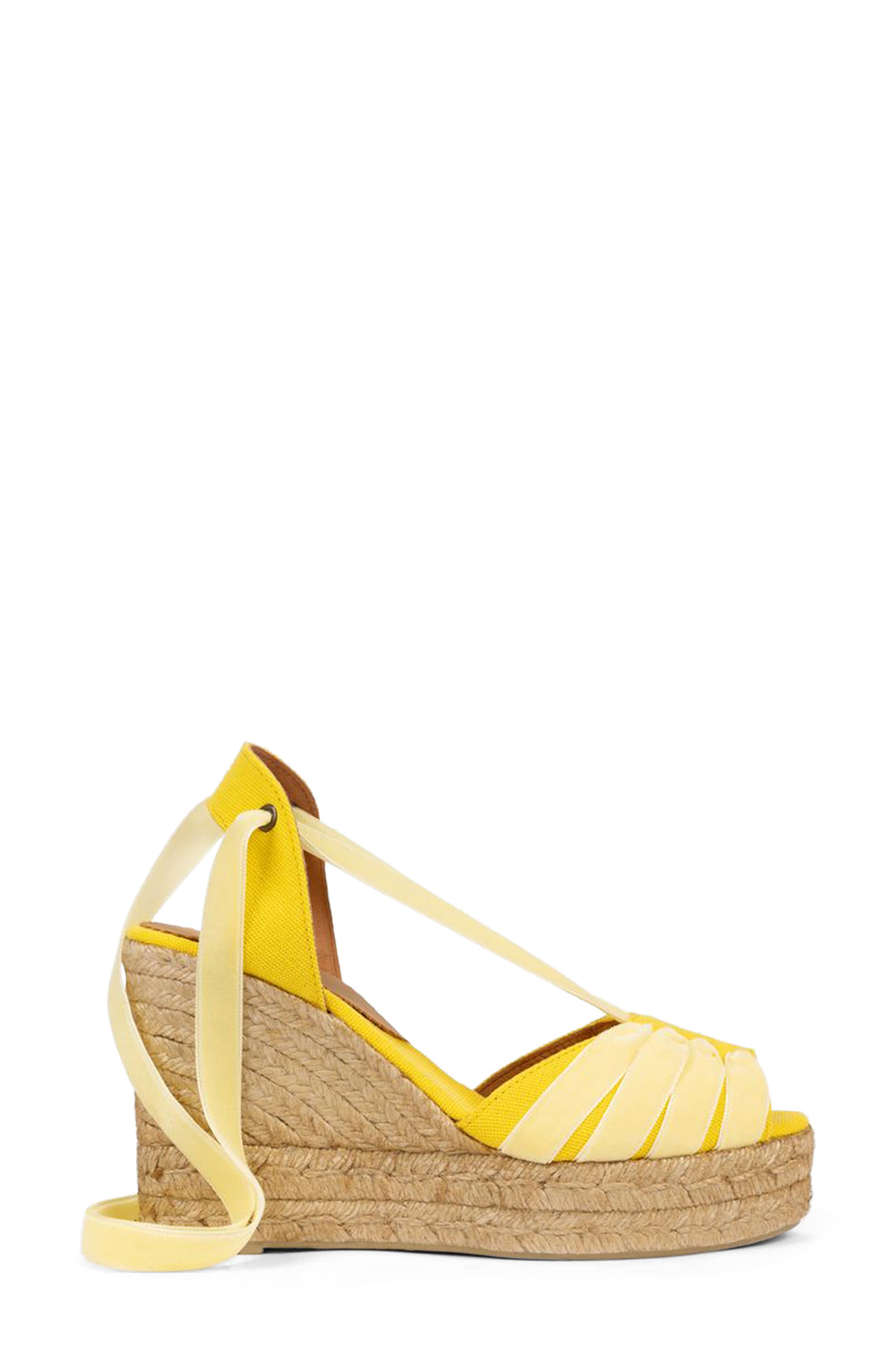 Penelope Chilvers High Catalina Dali Esapadrille Ankle Wrap Platform Wedge Sandal, Main, color, Lemon