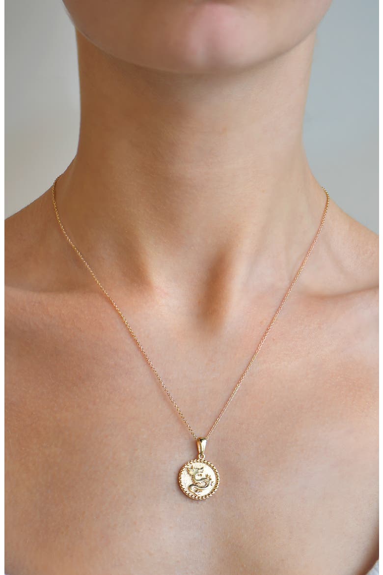 Dew Drop Dragon Pendant Necklace, Alternate, color, GOLD