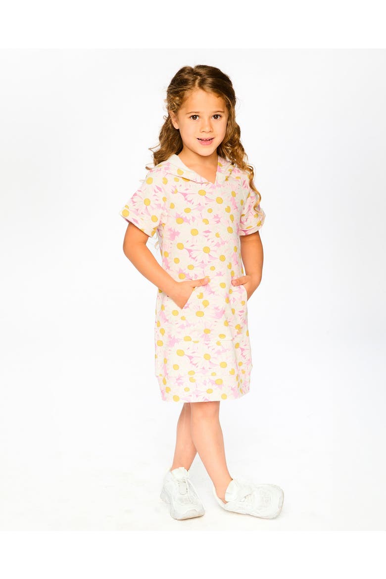 Short Sleeve French Terry Hooded Daisies Dress, Alternate, color, Pink Printed Daisies