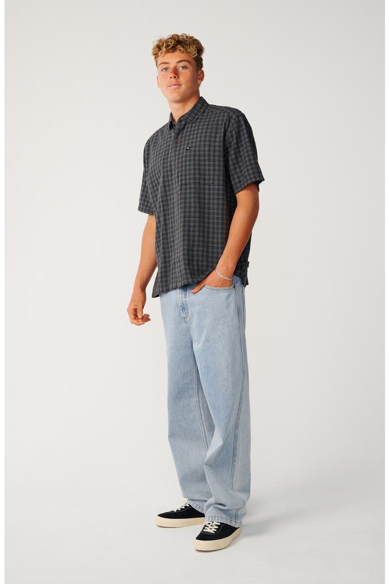 Classic Surf Check Short Sleeve Cotton Button-Up Shirt, Alternate, color, BLACK