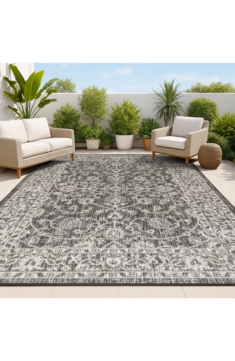 JONATHAN Y Palazzo Vine and Border Textured Weave Indoor/Outdoor Area Rug, Alternate, color, Black/Gray