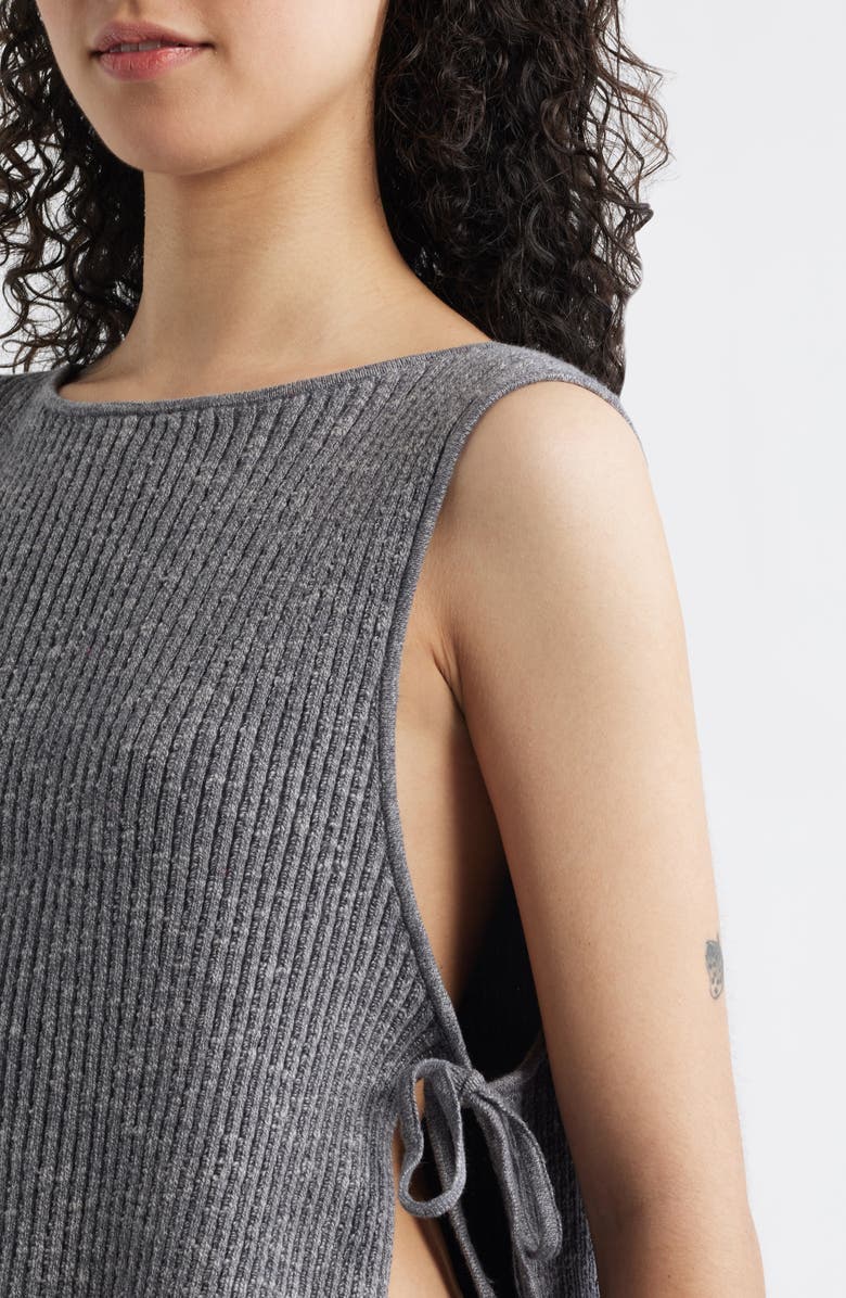 Free People Lizzie Rib Side Tie Sleeveless Cotton & Linen Blend Sweater, Alternate, color, Smoked Pearls Combo