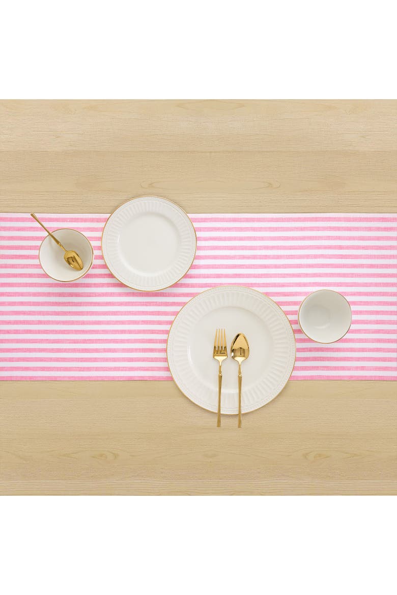 Linen Table Runner - Amalfi Stripe, Alternate, color, Pink and White