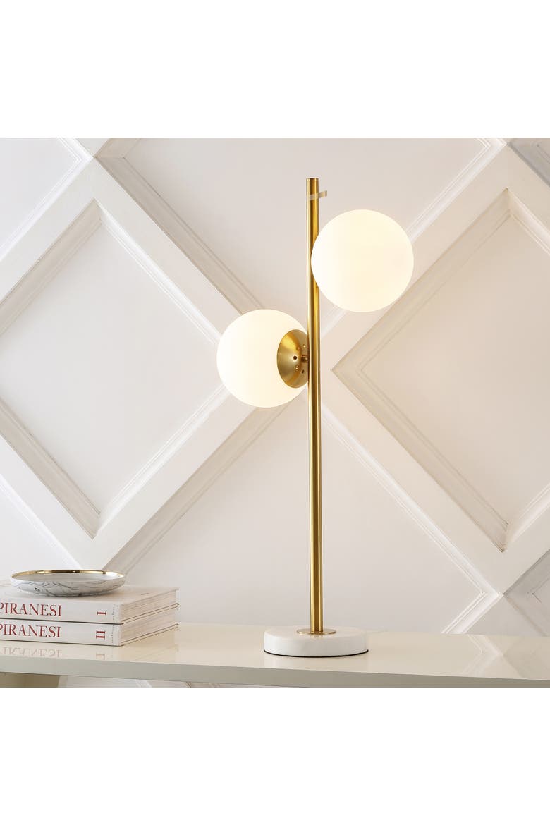 Amelie 28" 2-Light Coastal Vintage Iron LED Table Lamp, Brass Gold/White, Alternate, color, Brass Gold