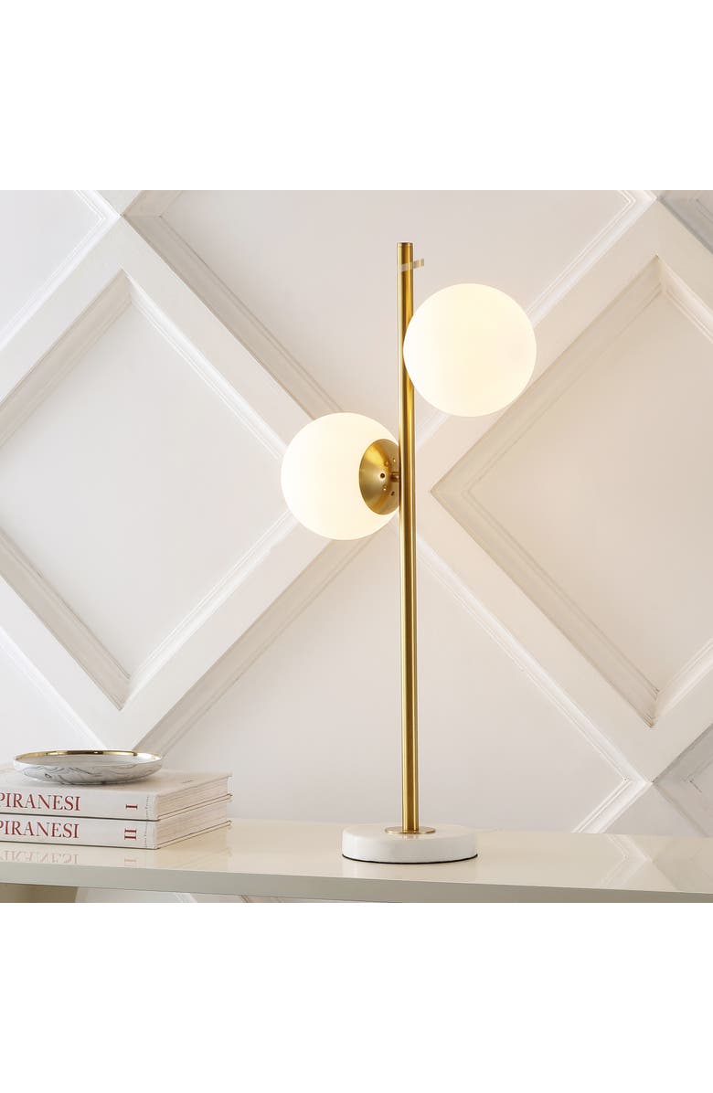 JONATHAN Y Amelie 28" 2-Light Coastal Vintage Iron LED Table Lamp, Brass Gold/White, Alternate, color,