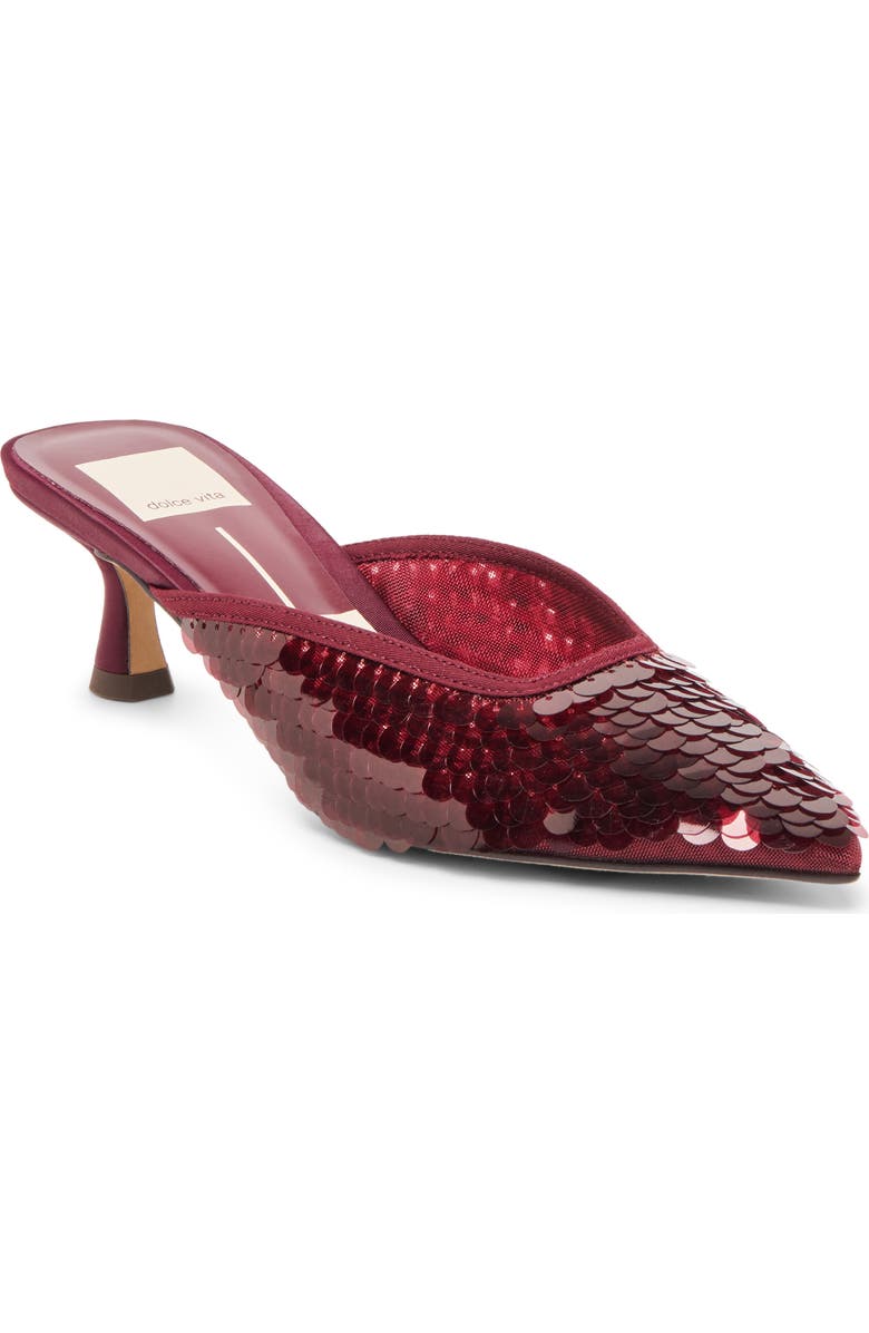 Dolce Vita Cleo Shimmer Kitten Heel Mule, Main, color, Cranberry Sequin