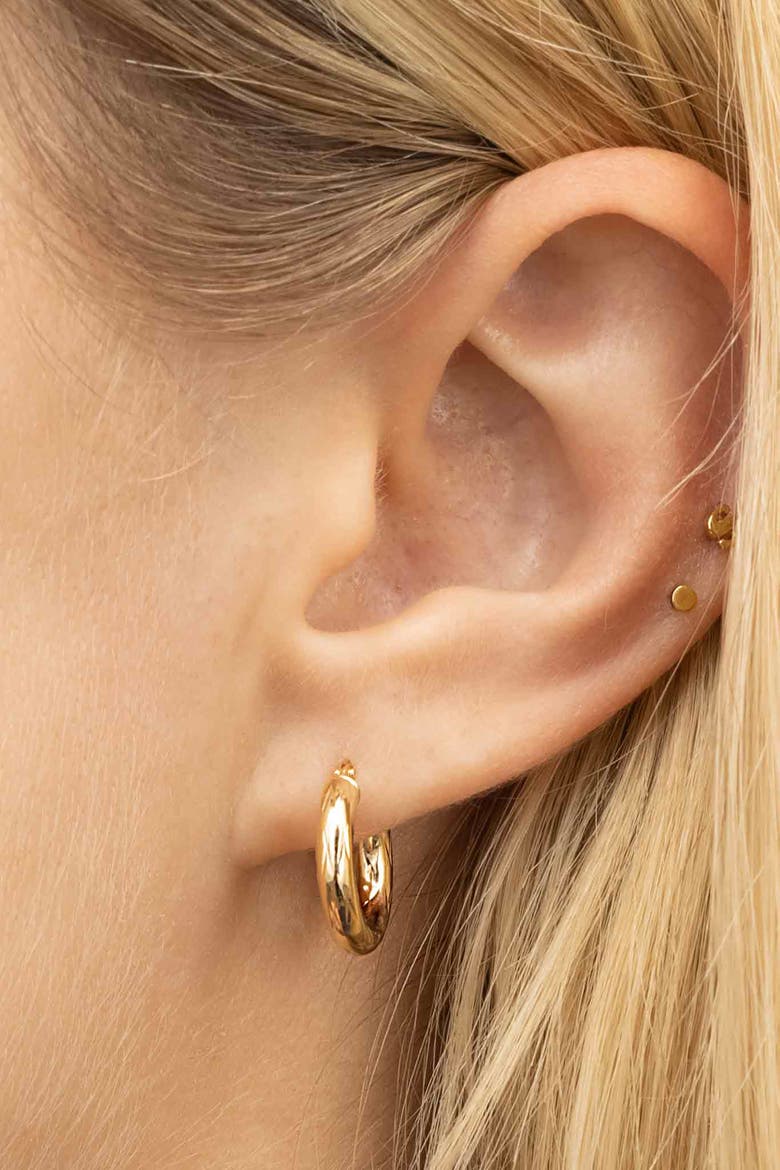14K Yellow Gold Day and Night Mini Hoops, Alternate, color, Yellow Gold
