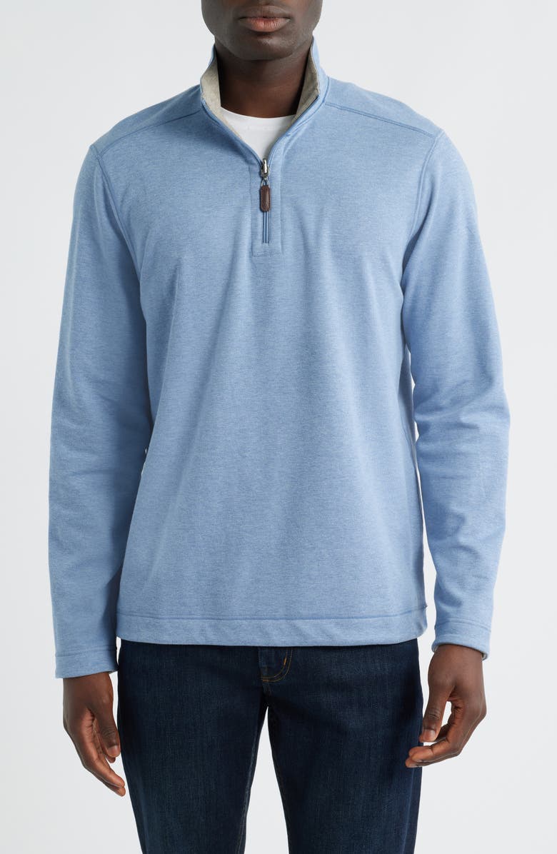 Johnston & Murphy Icon Reversible Cotton Blend Quarter Zip Pullover, Main, color, Light Blue/ Taupe