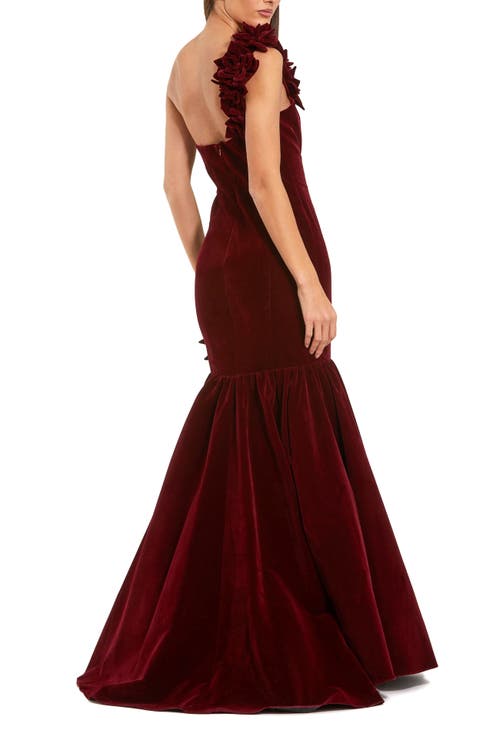 Mac Duggal Beaded High Neck Lace Mesh Sleeveless Column Gown In Burgundy