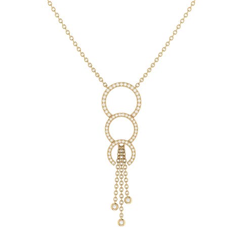 Chandelier Circle Trio Silver Diamond Lariat Necklace