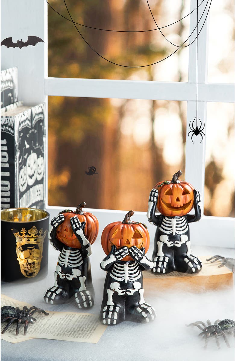 Glitzhome Set of 3 Halloween Resin Skeleton Pumpkin Table Decor, Alternate, color, 