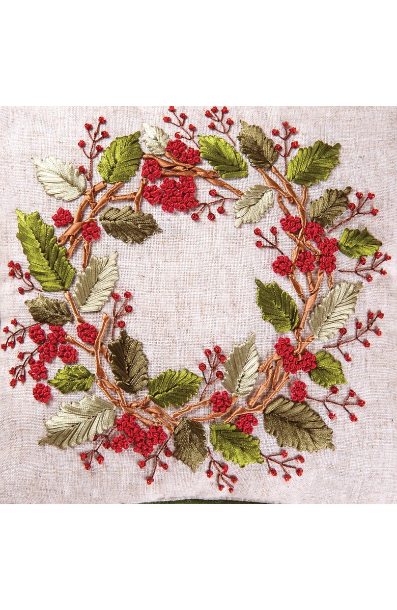 C&F Home Berry Wreath Christmas Botanical Small/Petite Accent Pillow, 12" x 12", Alternate, color, Brown