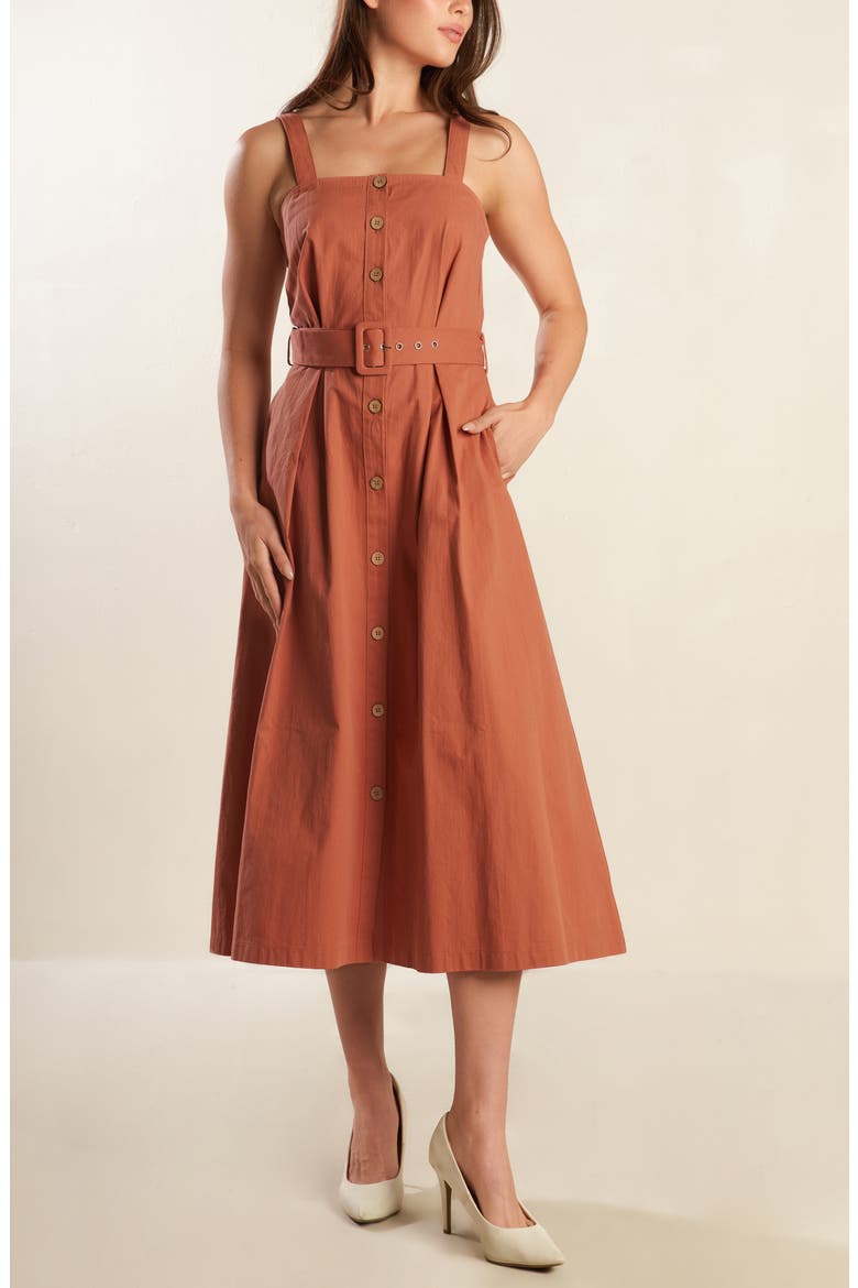 Cotton Sleeveless Midi Dress, Alternate, color, RUST