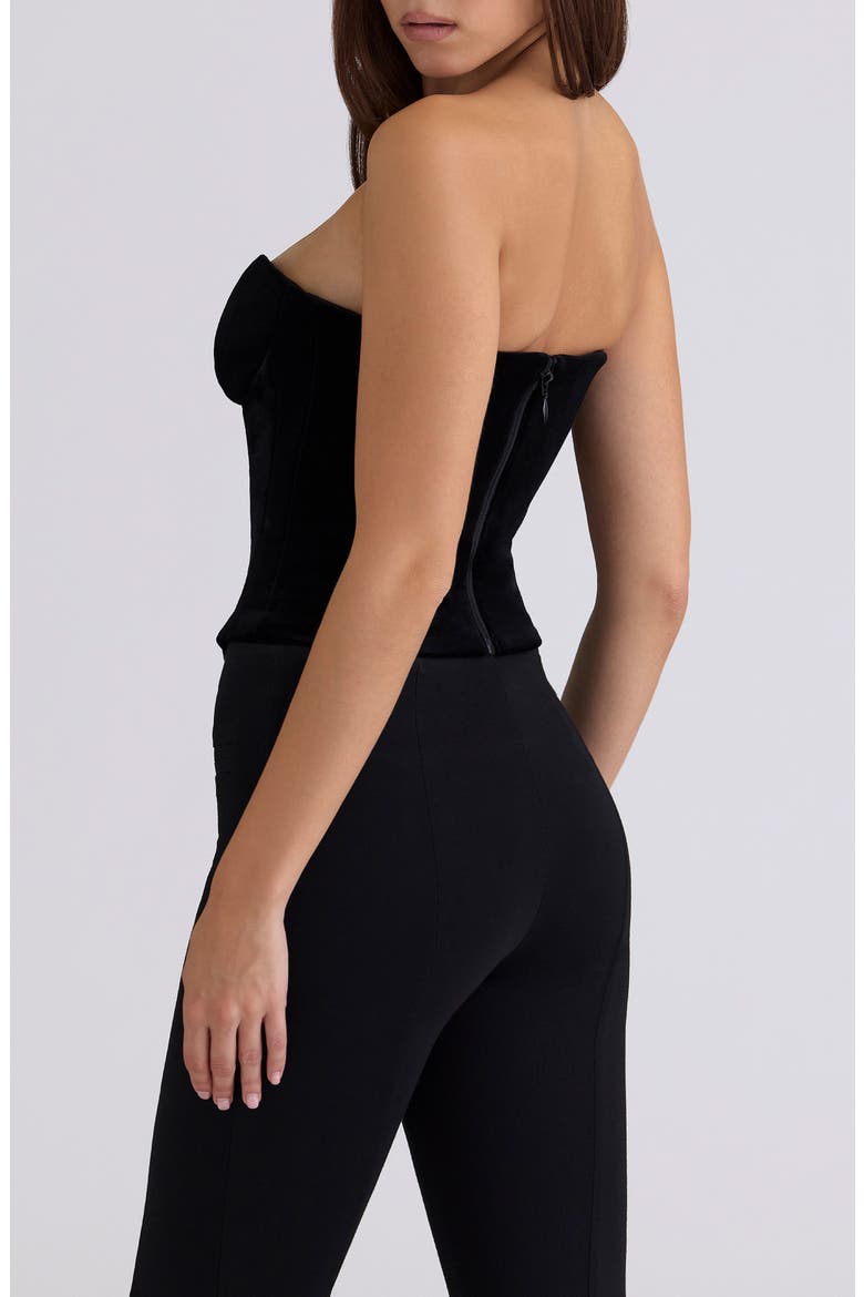 Vienne Plunge Neck Stretch Velvet Corset, Alternate, color, BLACK