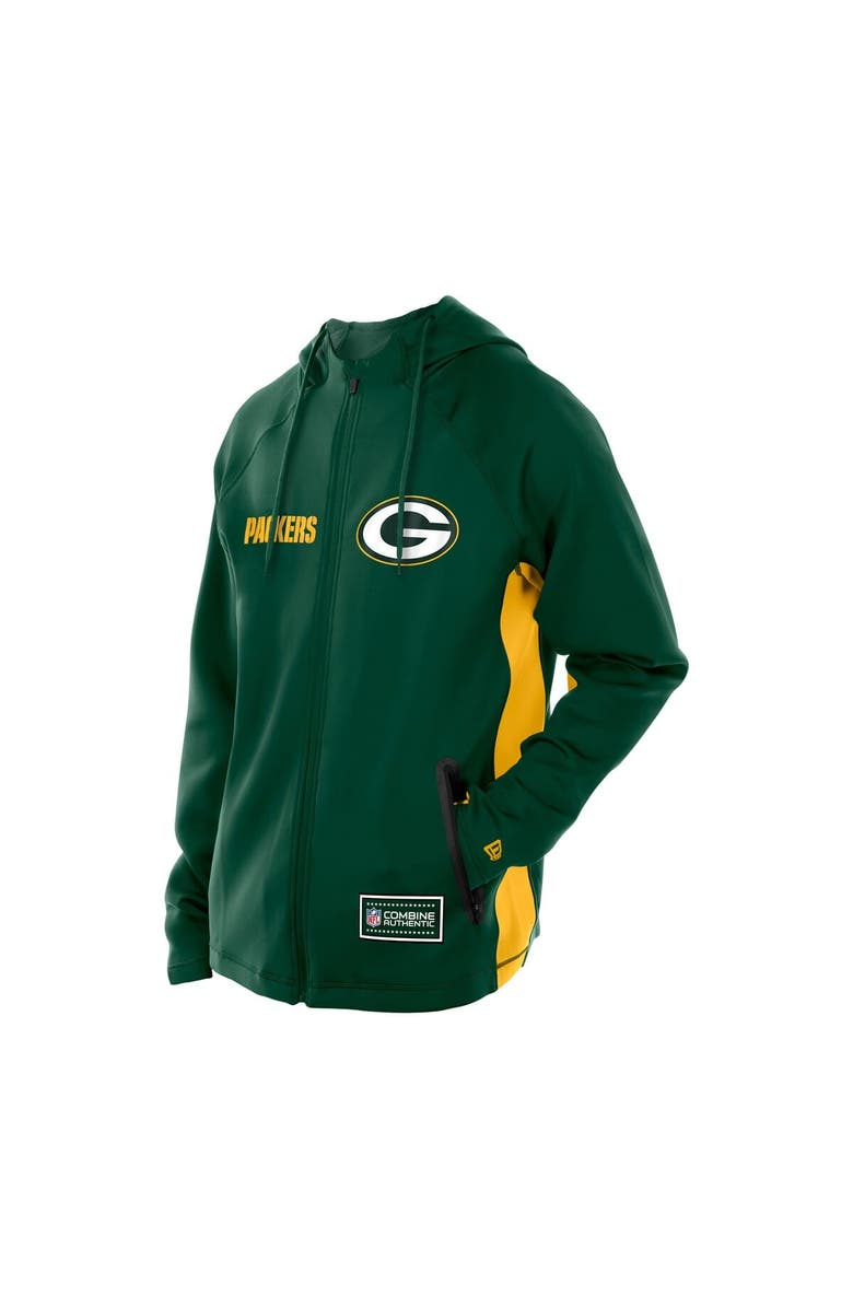 New Era Men's New Era Green Green Bay Packers Combine Authentic Raglan Scuba Full-Zip Hoodie, Alternate, color, Green