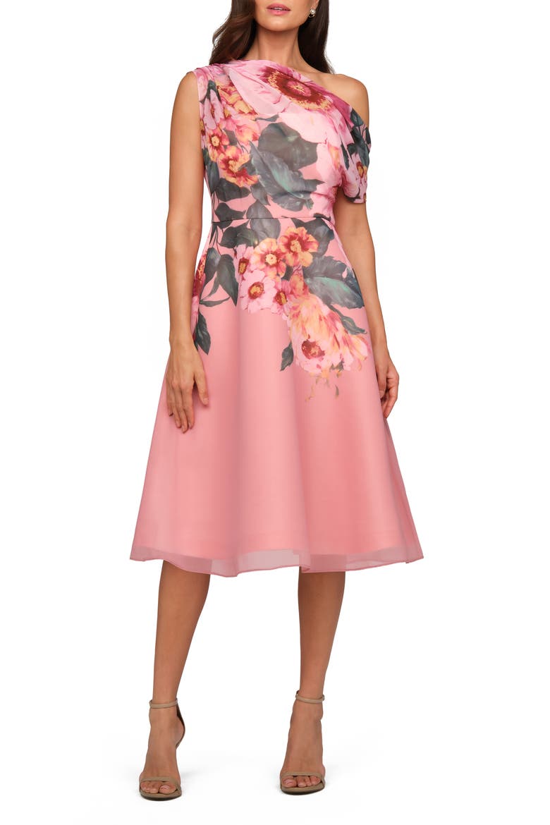Katherine Floral One-Shoulder Midi Dress, Main, color, ROSE PETAL MULTI
