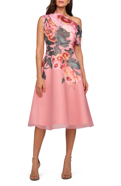 Katherine Floral One-Shoulder Midi Dress