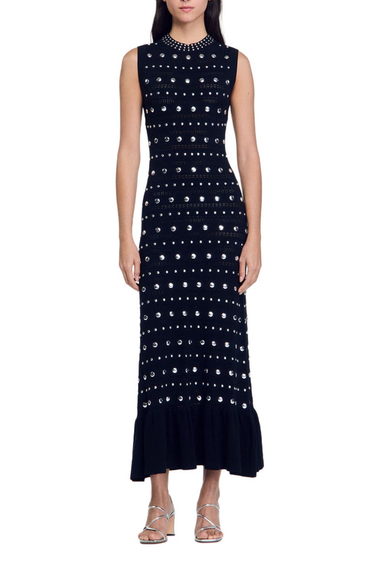 SANDRO Knit maxi dress with studs, Main, color,