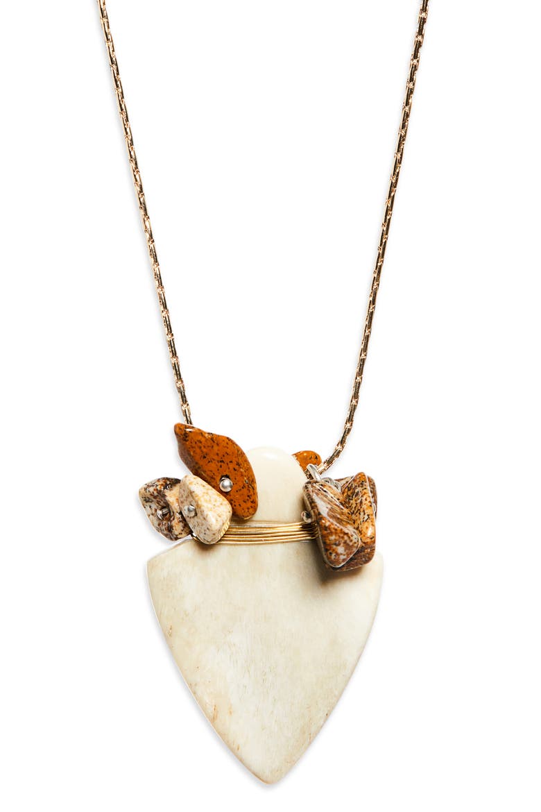 Long Bone Pendant Necklace, Main, color, ECRU 23EC