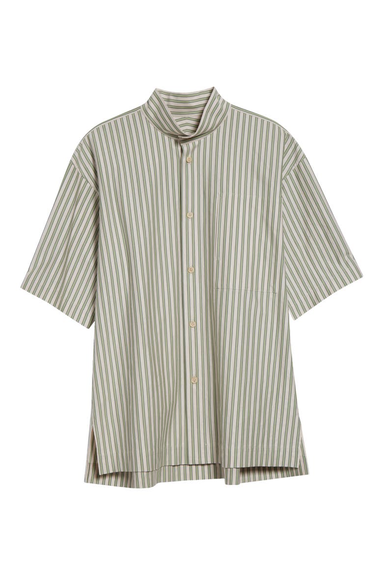 Stripe Short Sleeve Stand Collar Cotton Button-Up Shirt, Alternate, color, GREEN